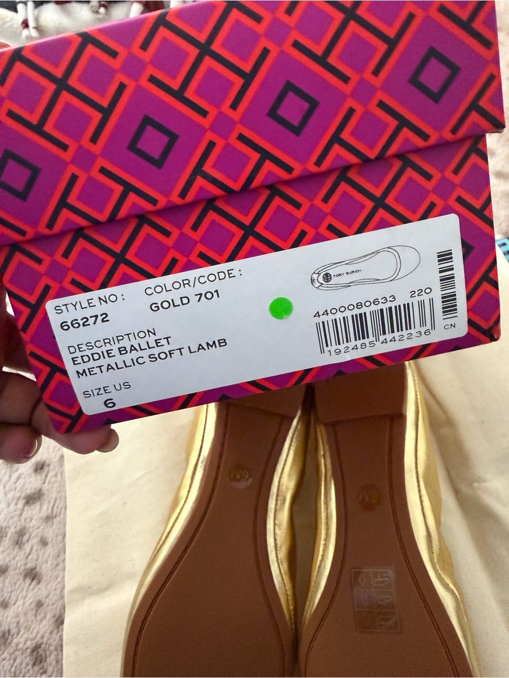 Tory Burch Eddie Ballet Flats in Metallic Gold Size 6 - Picture 5 of 6